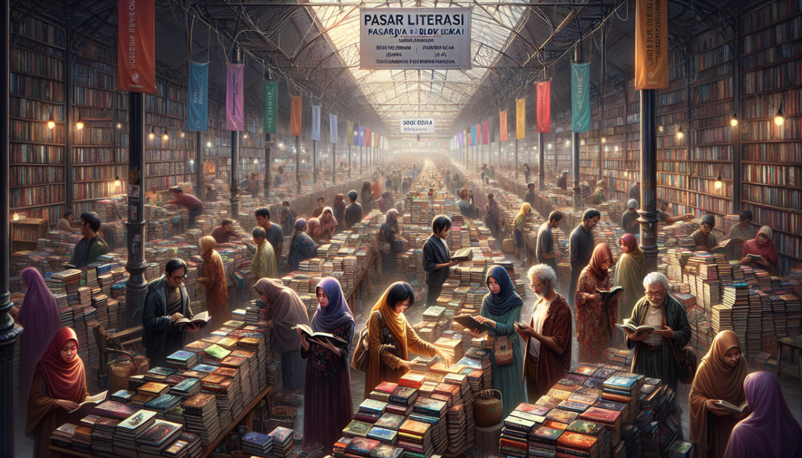 alt_text: Keramaian di Pasaraya Blok M dengan berbagai stan buku dan pengunjung menikmati Pasar Literasi.