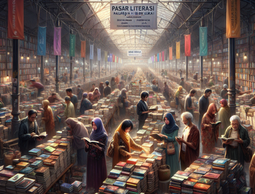 alt_text: Keramaian di Pasaraya Blok M dengan berbagai stan buku dan pengunjung menikmati Pasar Literasi.