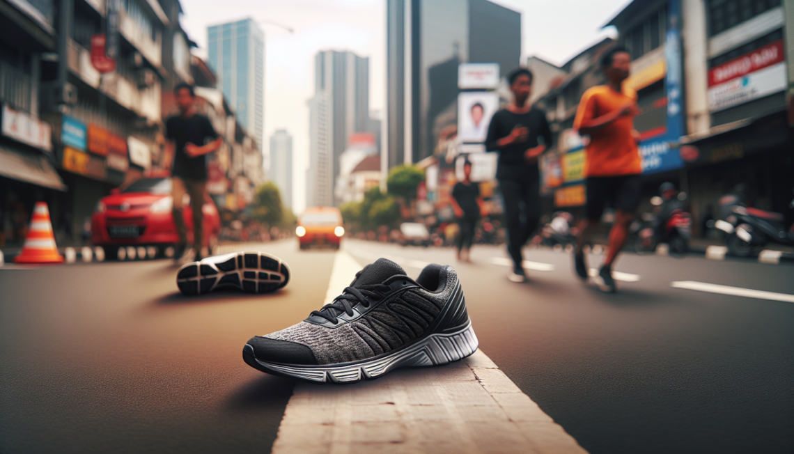 Alt_text: Sepatu olahraga di jalan kota, terkait kasus penganiayaan di Bandung.