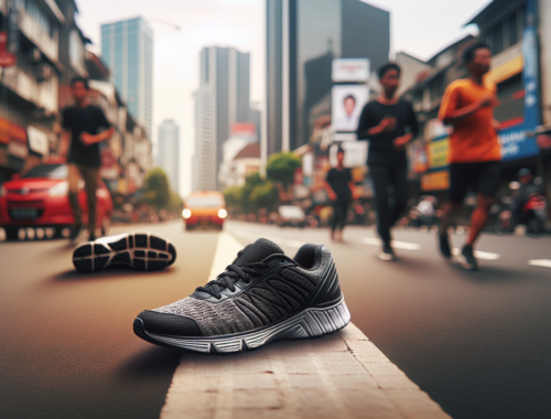 Alt_text: Sepatu olahraga di jalan kota, terkait kasus penganiayaan di Bandung.