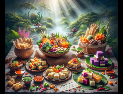 alt_text: Oleh-oleh khas Bogor: lapis, roti unyil, dan camilan populer berjajar rapi siap dibeli.