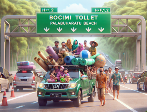 alt_text: Mobil terbuka berkonvoi, penuh penumpang, jelang mudik di Sukabumi 2026.