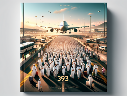 alt_text: Jemaah haji bersiap berangkat dengan penuh harapan dalam kloter pertama di bandara.