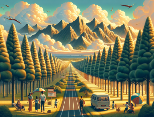 alt_text: Hutan pinus di Dante Pine Enrekang menawarkan pemandangan indah seperti surga di atas awan.