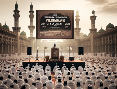 alt_text: Jamaah haji Cimahi dilepas dengan penuh haru; keluarga berdoa sambil melambaikan tangan.