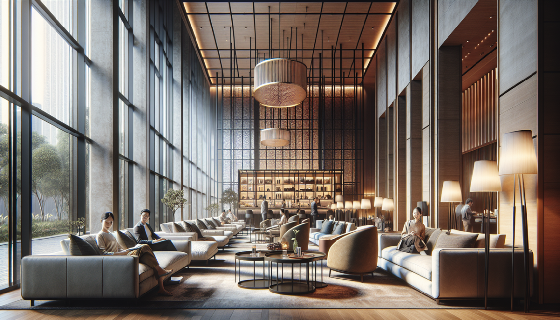 alt_text: Lobi mewah Trans Hotel Jakarta di Cibubur dengan desain modern dan atmosfer elegan.