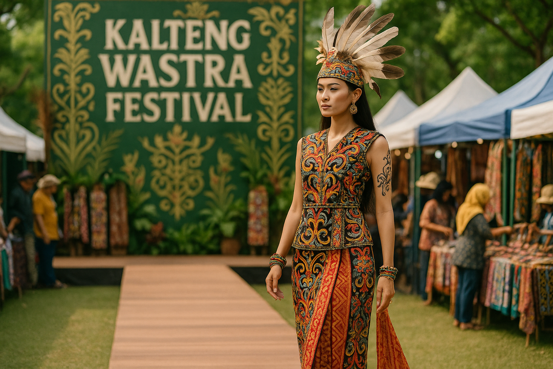 alt_text: "Pameran budaya Kalteng dan Bali, menampilkan wastra tradisional dan pesona kalender."