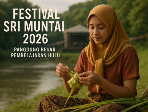 alt_text: "Panggung besar Festival Sri Muntai 2026 dipenuhi peserta belajar sambil meriah."