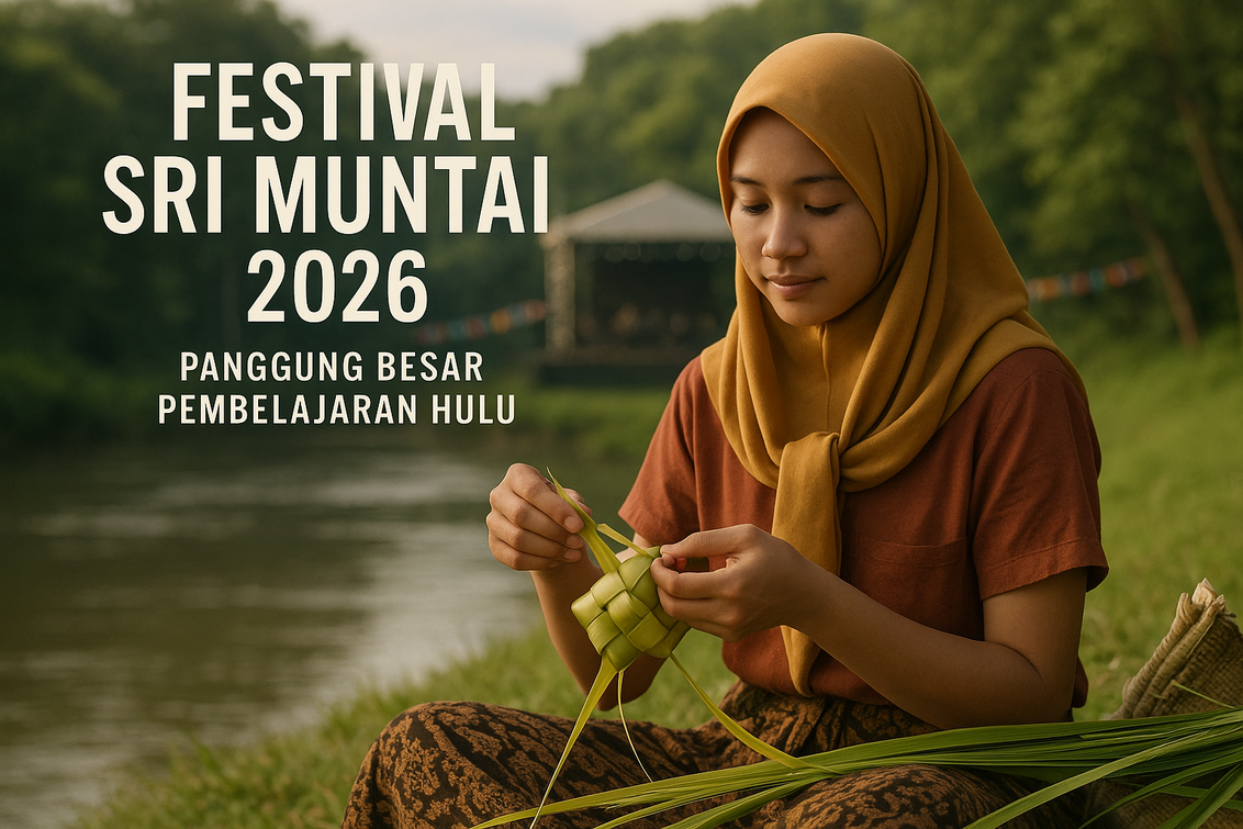 alt_text: "Panggung besar Festival Sri Muntai 2026 dipenuhi peserta belajar sambil meriah."