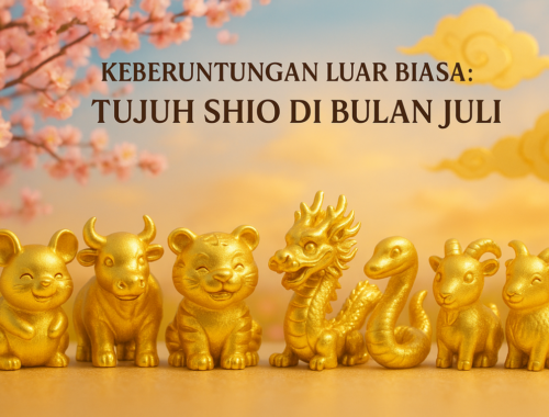 alt_text: Konten keberuntungan Juli untuk 7 shio paling berkilau dengan simbol dan elemen keberuntungan.