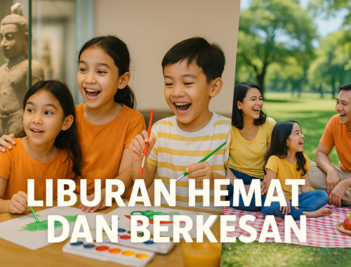 alt_text: Keluarga Jakarta berlibur hemat dengan piknik di taman kota, menikmati alam saat liburan sekolah.