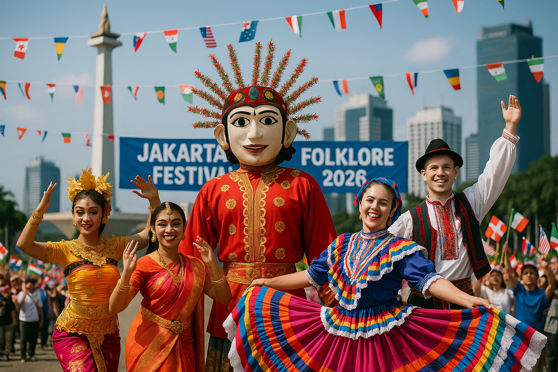 alt_text: Poster Jakarta World Folklore Festival 2026 bertema "Mimpi Besar Kota Dunia".