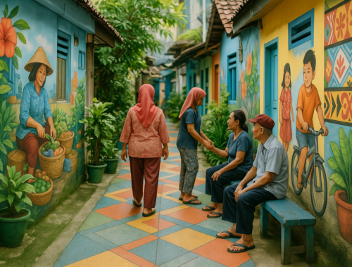 Gang Mampang kini penuh warna dengan mural yang menceritakan kehidupan sehari-hari.